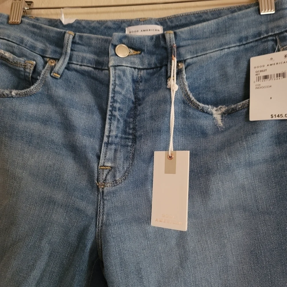 NWT -Good American, Good Classic, Distressed Indigo 334, Size‎ 8/29 - Picture 6 of 12